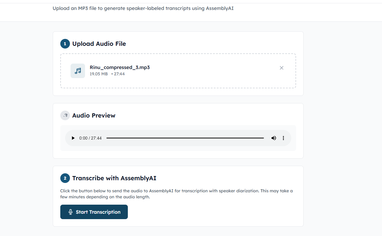 Transcript generator UI - Upload and preview
