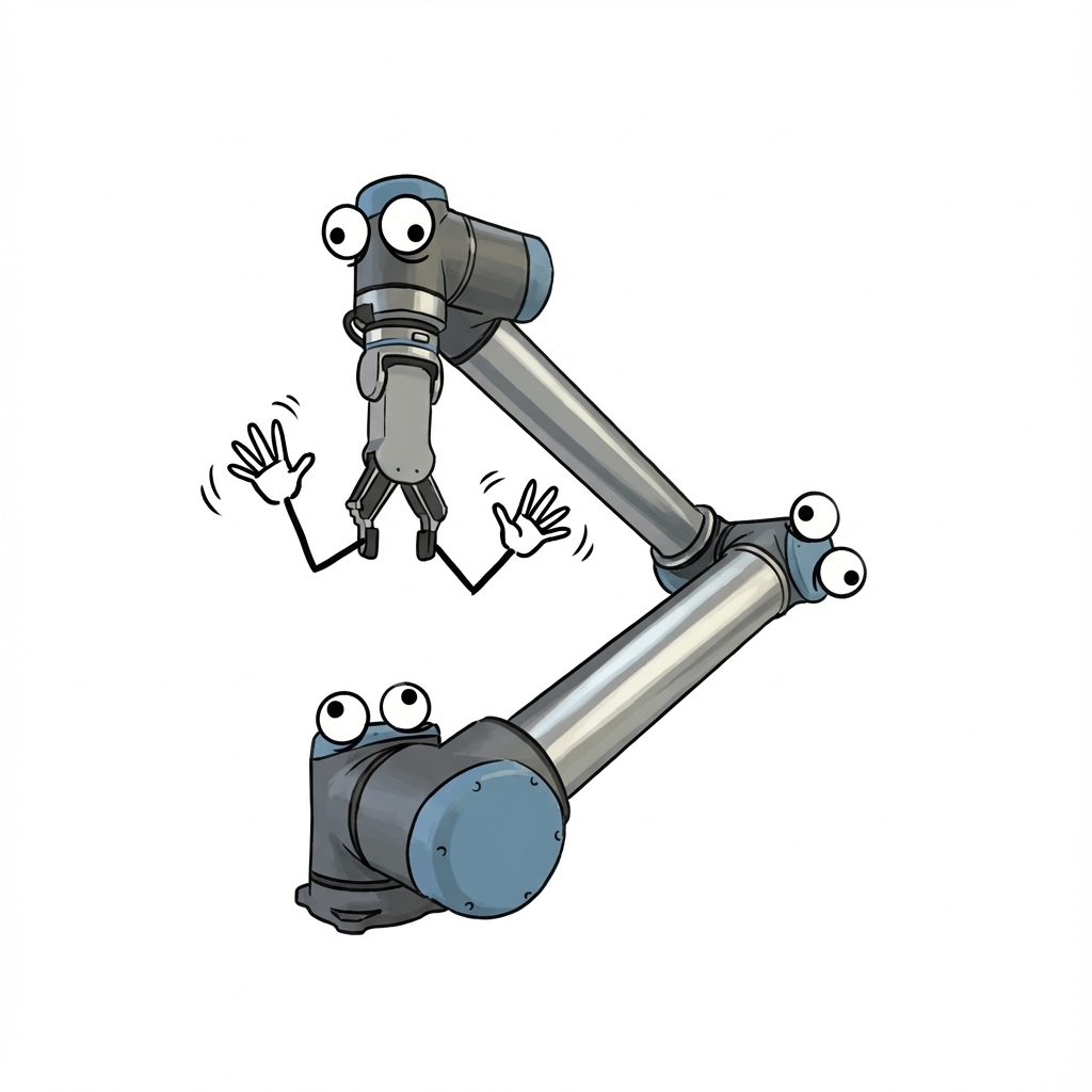 UR robot arm with googly eyes