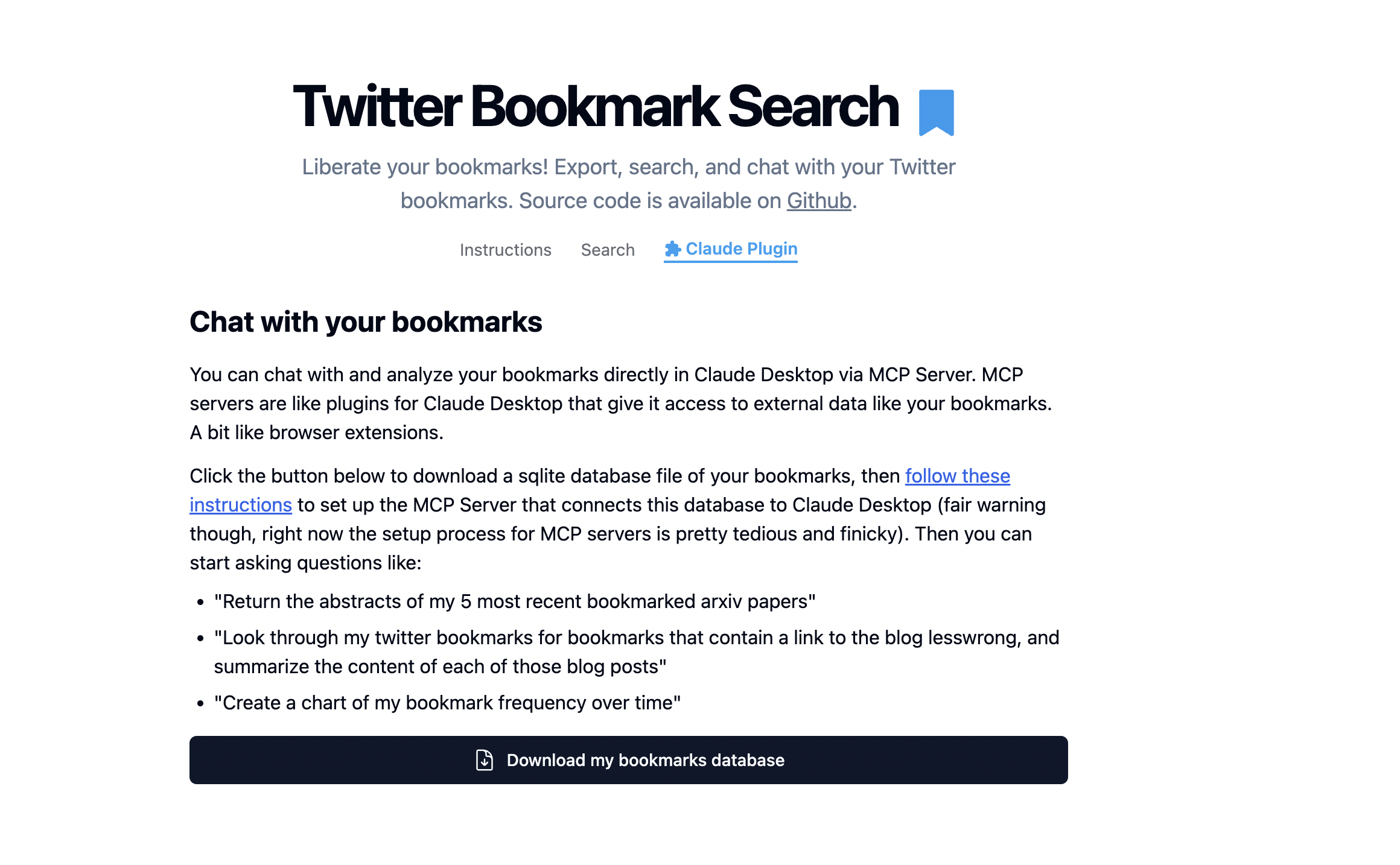 Twitter Bookmark Search Claude Plugin interface
