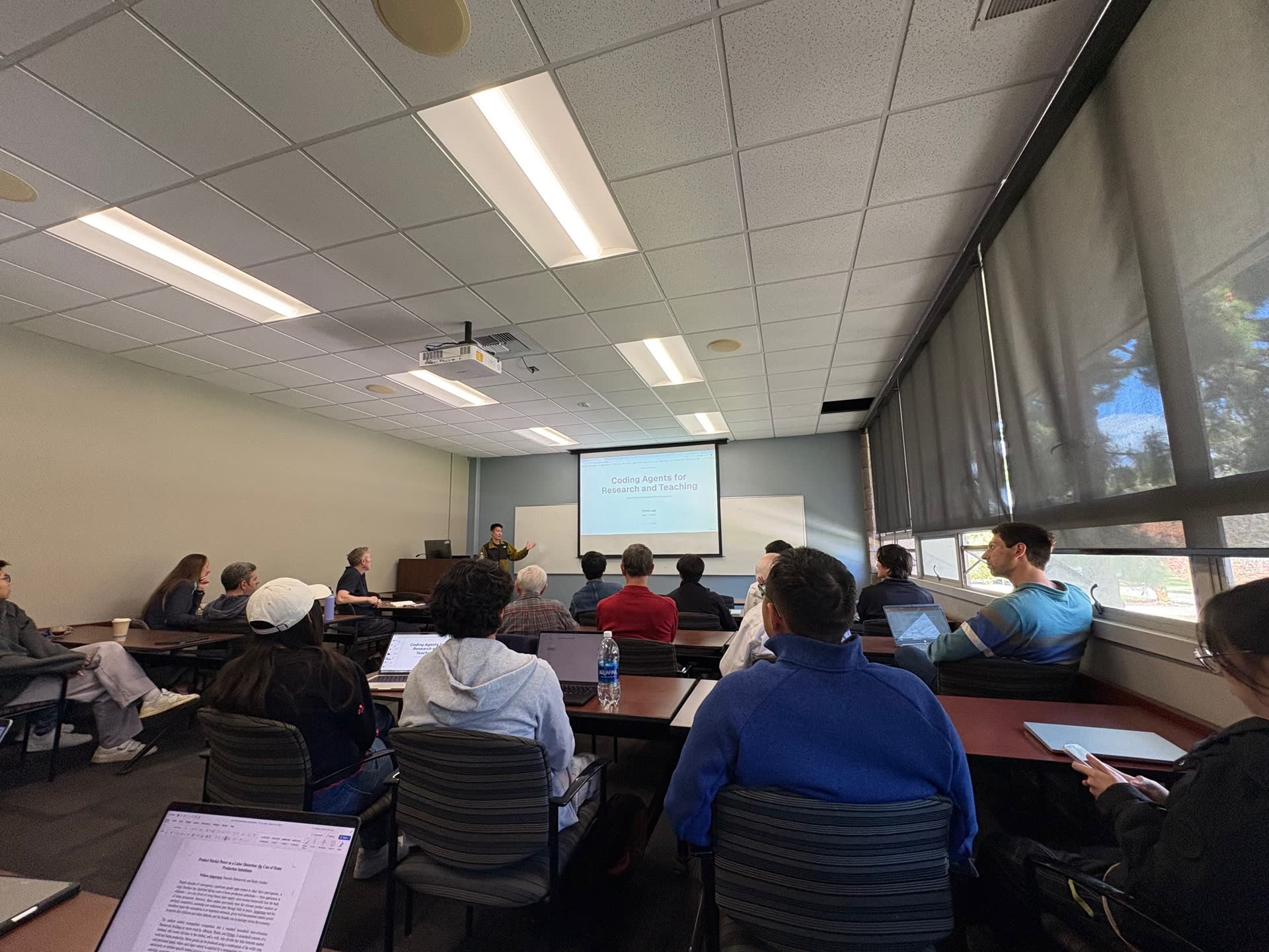 Chris giving the UCSB econ department talk, photo 1