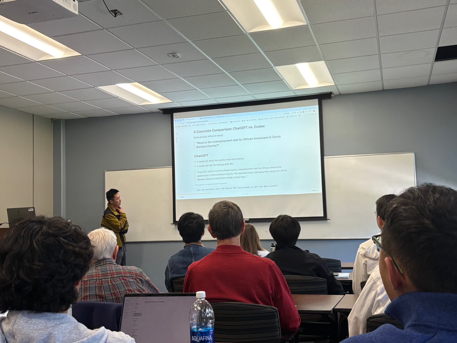 Chris giving the UCSB econ department talk, photo 3